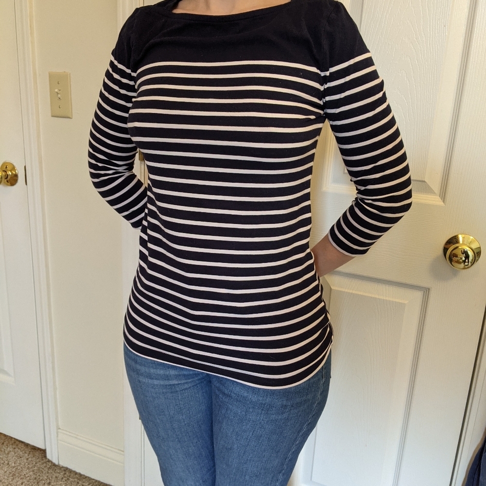 Merona Navy and White strip tee